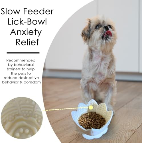 Dog Lick Bowl,Anxiety Relief Slow Feeder Dog Lick Mat Treat Dispenser, Non-Slip Licking Bowl Enrichment Toys for Small Medium Breeds Dogs (Beige, 12x12x7.6CM)