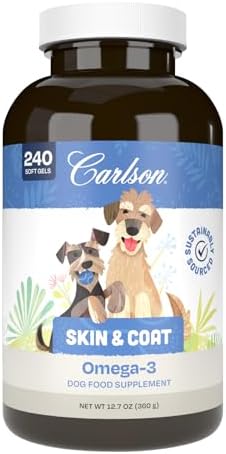 Carlson Omega-3 Fish Oil Soft Gels for Dogs, Supports Skin & Coat, Joint & Heart Health, Dog Supplement, 240 Soft Gels
