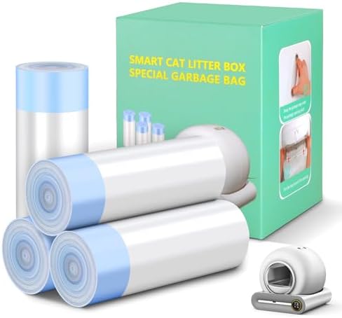 80 Count Cat Litter Bags, Self Cleaning Litter Box Liners, 18.2 x 18.2 inches Replacement Drawstring Bags Fit for Automatic Robot Box (80 Counts/4 Rolls）