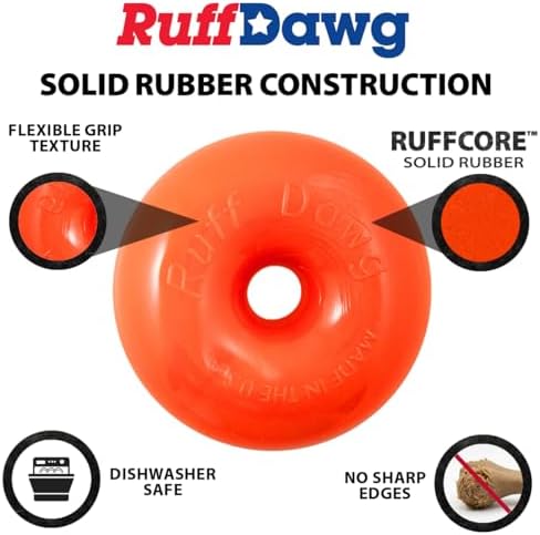 Ruff Dawg Dawg-Nut XL 4.5” Pink – Heavy-Duty Solid Rubber Donut Dog Chew Toy for Dogs 40 lbs & Up – Floats & Bounces – Made in USA