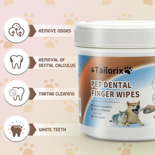 ThinkPet TAILORIX Pet Cleaning Finger Wipes for Dogs & Cats – Hypoallergenic Wipes for Mouth, Ears, Eyes & Paws, Gentle Multi-Area Care for All Ages, Fresh & Easy Grooming at Home or Travel, 50pcs