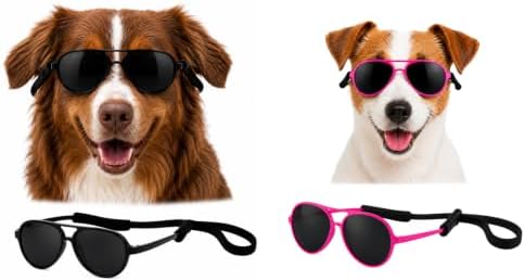 G010 Dog Pet Costume Aviator Sunglasses for Medium Breeds 18-40 lbs (2-Pack Black + Hot Pink, uv400)