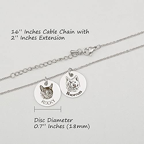 Anavia Personalized Pet Portrait Necklace, Handmade Memorial Jewelry Gift, Custom Round Disc Photo Engraved Necklace for Animal Lovers, Dog Mom, Dog Dad