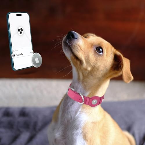 Leather Dog Collar with Airtag Holder - Apple Air Tag Dog Collars - Soft Tracking GPS Pet Collar for Small Medium Large Dogs Breed Puppy (Pink, XL, 19"-24" Neck Fit)