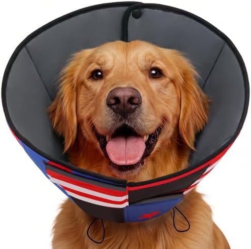 Queenmore Soft Cone for Dogs, Dog Cones for Large Dogs to Stop Licking, Dog Soft Cone, Elizabethan Collar for Pets, Alternative Pet Recovery Collar for Wound Healing, USAFlag L