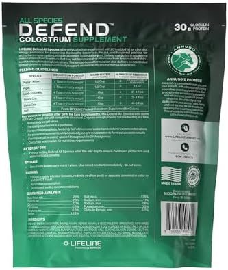 ANNUSO LIFELINE Defend All Species Colostrum Supplement, 1lb Bag - 30g Globulin Protein - Prebiotics, Immune & Gut Support - for Lambs, Young Goats, Piglets, Puppies, Kittens - Easy Mix Formula