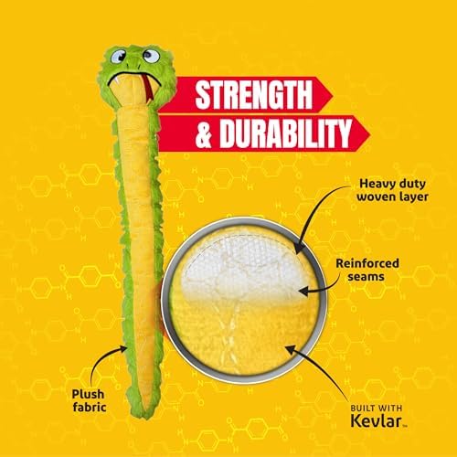 Bite Force -Durable & Strong Dog Toy Slither The Snake with Squeaker, Kevlar-Reinforced for Aggressive Chewers for Small Medium Large Dogs - Green.