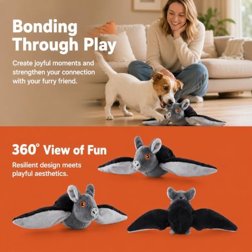Flying Bat Dog Toy, Touch Activated Flapping Wings Interactive Pet Teaser, Motion Sensor Electric Squeaky Bird Doll for Aggressive Chewers Cats Puppy (A)