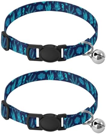 Underwater Mermaid Ocean Navy Kitten Collar 2 Pack Collar for Puppy Adjustable 10.6 to 17.1 Inches