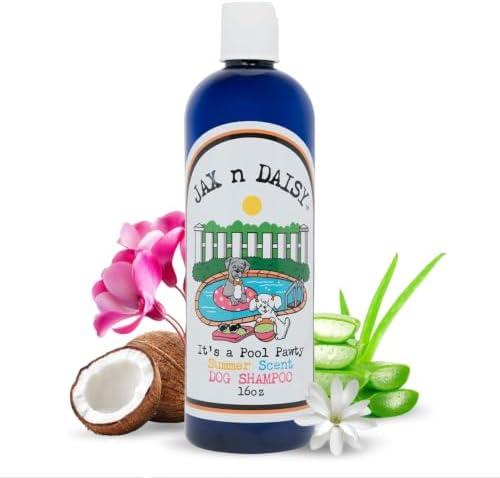 Jax n Daisy it s a Pool Pawty Summer Scent Dog Shampoo Essential Oil Shampoo for Dogs Gentle Dog Hair Cleanser Fresh Clean Cruelty Free Vegan Fur Made in The USA 16 oz