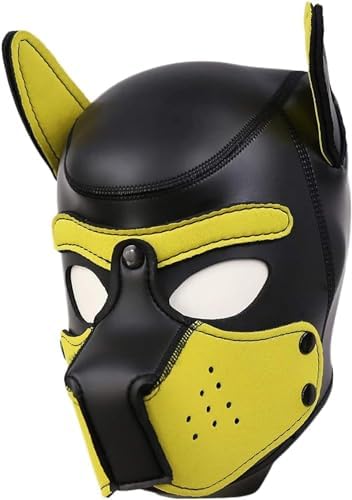 Adults Neoprene Puppy Hood Mask, Cosplay Dog Full Face Pup Hood Mask for Role Play and Costume Parties