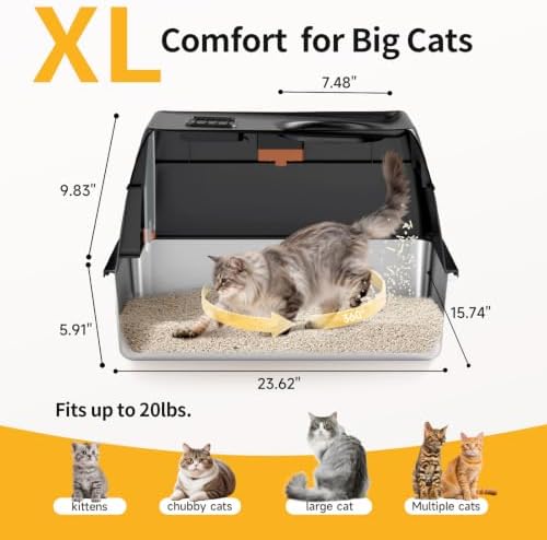XL Enclosed Stainless Steel Litter Box with Lid,Black