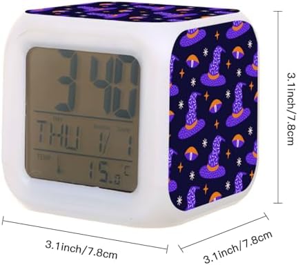 Digital Alarm Clock,Magic Witch Hat Halloween 7 Color Change LED Digital Alarm Clock with Date Thermometer for Toddlers,Girls and Boys