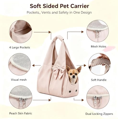 Small Dog Carrier Purse,Soft-Sided Dog Bag Carrier for Outings (Pink)
