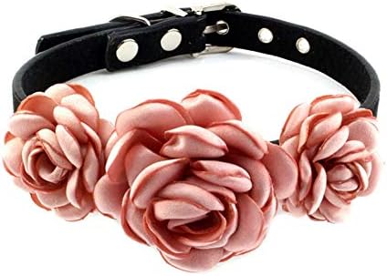 Valentines Flower Dog Cat Collar - Suede Puppy Wedding Collar for Kitten Small Dogs - Chihuahua Yorkie Clothes Accessories Costume Outfits, Adjustable Buckle (Salmon Pink, Size S)