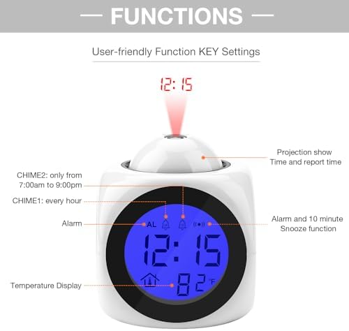 Projection Digital Children White Alarm Clock Temperature Thermometer Desk Time Date Display Table Clock Cute Corgi Dog Wizard with Magic Wand