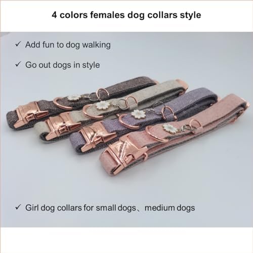 Rose Gold Dog Collar with Quick Release Buckle - Adjustable Soft Padded Nylon Pet Collar with ID Tag Ring for Small Medium Dogs, Comfortable & Durable Training Collar (Brown, Medium)