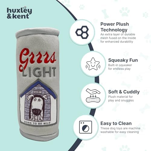 Huxley & Kent Power Plush Squeaky Dog Toy, Grrrs Light, Small