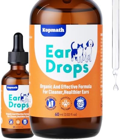 Dog Ear Drops, Dog Ear Cleaner Drops, Ear Infection Treatment for Dogs and Cats, Natural Herbal Ear Cleaning Solution for Dirty,Itchy,Smelly,Inflammed Pet Ears, 2 oz with Dropper