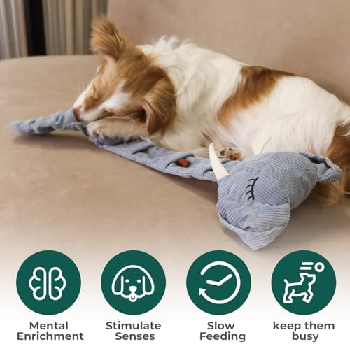 Trunk or Treat Plush Toy for Dogs, Snuffle Interactive Dog Treat Puzzle, Puppy Plush Toy, Machine Washable Dog Enrichment, Made of Recycled Materials, All Breed Sizes, Elephant