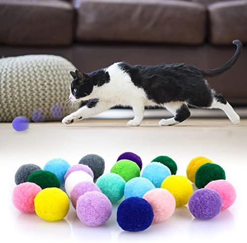 Molain Large Cat Toy Balls, Soft Cat Balls 1Inch Kitten Pom poms Ball Cat Play Toy (50 Pcs)