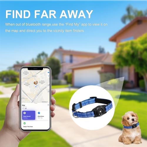 Tracking Collar for Dogs Waterproof Adjustable Air Tag Dog Collar Holder, Comfortable Dog Collars for Small Medium Large Dogs (Blue, S)