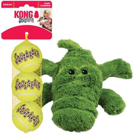 KONG Cozie Ali Alligator and SqueakAir Balls, 3 Pack, for Medium Dogs