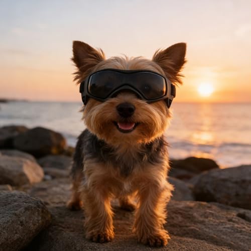 Dog Goggles for Small Breed, Anti-UV Windproof Extra Small Dog Sunglasses, XSmall Pet Eye Protection for Riding Cycling Hiking, Black XS