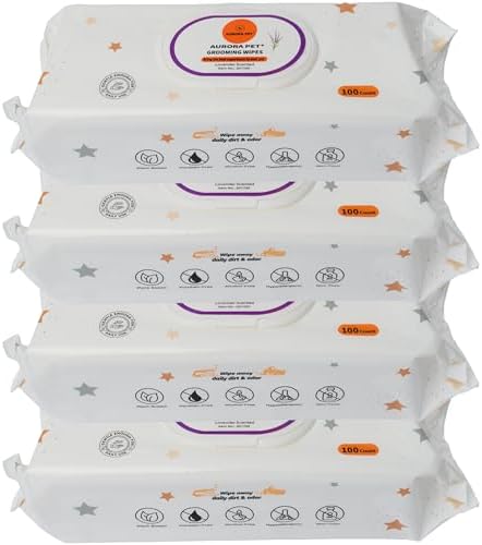 Aurora Pet Grooming Wipes – 400 Extra-Large Wipes for Dogs & Cats | Plant-Based, Hypoallergenic & All-Natural | Alcohol, Paraben & Sulfate-Free | Lavender Scent