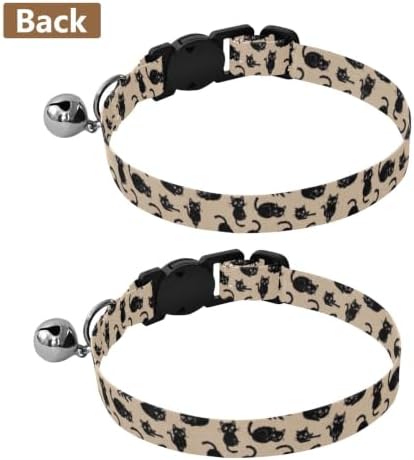 Black Cats Beige Kitten Bell Collar 2 Pack Cat Collars Adjustable 10.6 to 17.1 Inches