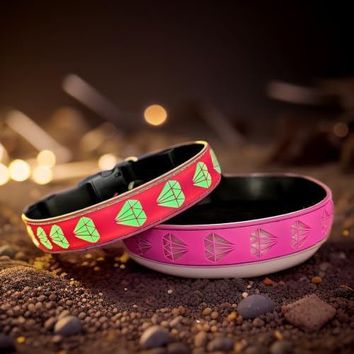Subversive USB-C led Light up Airtag Dog Collar, Subversive 3D Sunflower Design Comfortable and Soft Material,Multicolored Lighting (D-Pink, L(19.7-23.6))