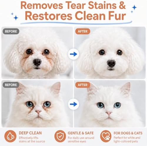Tear Stain Remover Balm for Dogs & Cats with Soft Brush, Gentle Eye Area Care for White Fur Pets, Helps Clean Brown Marks, 1 oz
