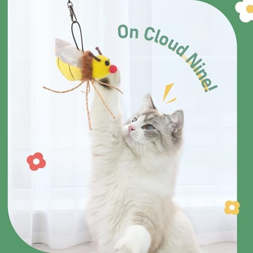 SONGWAY Cat Toy Wand Refill Bugs - 4 Pieces Cat Bug Toys Replacement, Teaser Wand Toy Attachments, Interactive Insect Feather Toys for Cats Kittens
