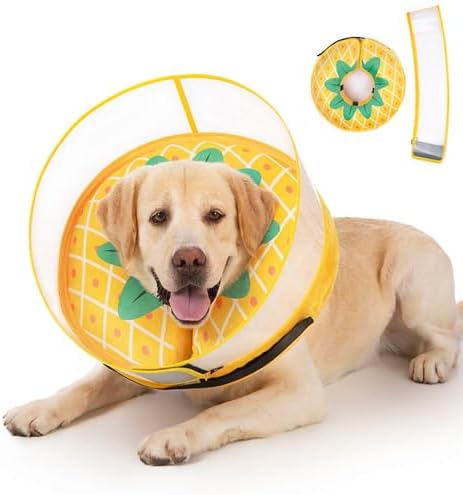 Inflatable Dog Cone Collar for Large Medium Small Dogs, Soft Dog Donut Collar Adjustable Recovery Cone for Pets After Surgery, Extra Enhanced Anti-Licking Guard Shield (Pineapple, X-Large)