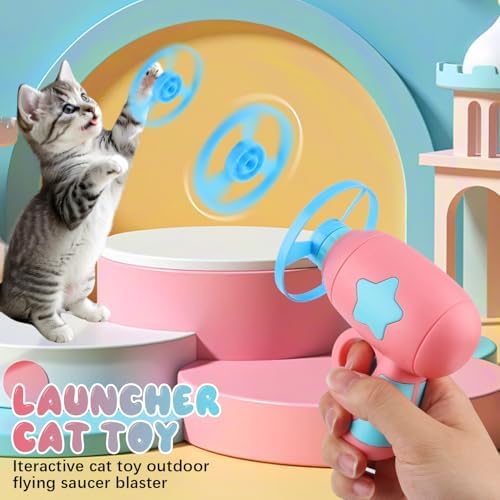 Cat Fetch Toy, 2026 Interactive Light-Up Flying Disc Launcher & Fetch Toy for Cats, Cat Toy Propeller Launcher for Training & Hunting (B)