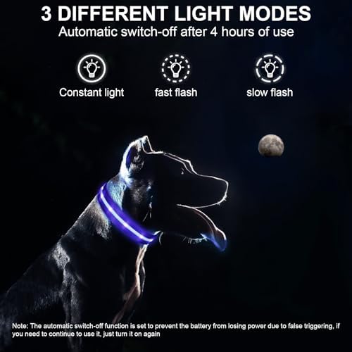 CHUKCHI LED Dog Collar Rechargeable,Waterproof Flashing Collar,Light Up Glow Collar, Adjustable Soft Safety Light Up for Small Medium Large Dogs Walking Camping at Night (Blue-S)
