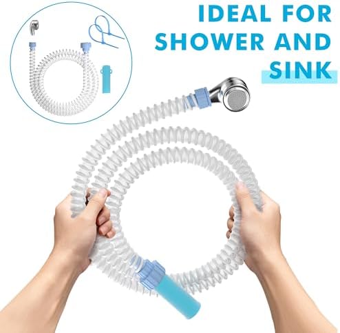 Slip-On Dog Shower Attachment for Bathtub Faucet, Ear-Tab Zip-Tie Connector, Handheld Sprayer Head, 5 ft Hose, Fits Spouts up to 3 in