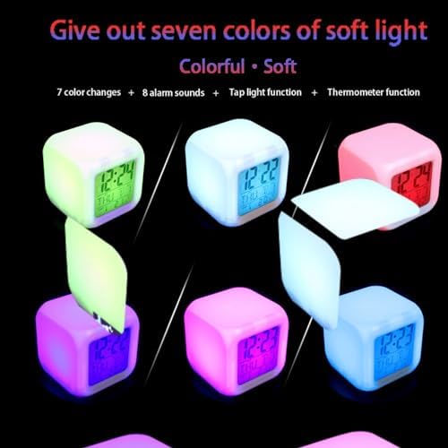 Digital Alarm Clock,Halloween Cartoon Ghosts 7 Color Change LED Digital Alarm Clock with Date Thermometer for Toddlers,Girls and Boys