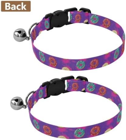 Colorful Cartoon Donuts Small Dog Collar with Bell 2 Pack Kitten Collar Adjustable Length 10.6" to 17.1"