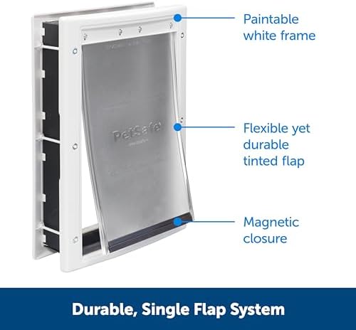PetSafe Plastic Dog & Cat Door, Pets Up to 40 lb, Paintable, Medium | Flap Opening 8 1/8 in W x 12 1/4 in H, Snap-on Closing Panel, Paintable Frame, Easy DIY Install