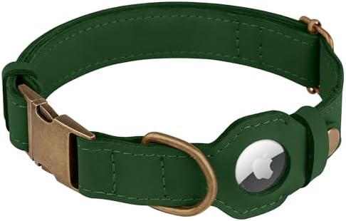 AirTag Dog Collar - Genuine Leather Dog Collar with Apple AirTag Holder and Metal Buckle - Smart GPS Tracking Pet Collars (Dark Green, XL, 20"-25" Neck Fit)