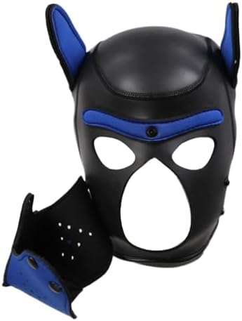 Adults Neoprene Puppy Hood Mask, Cosplay Dog Full Face Pup Hood Mask for Role Play and Costume Parties