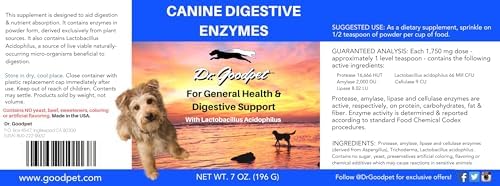 Digestive Enzymes + Probiotics for Dogs – Gut Health & Sensitive Stomach Support – Helps Relieve Gas, Bloating & Improve Digestion – Daily Digestive Aid Powder – 112 Servings – Dr. Goodpet