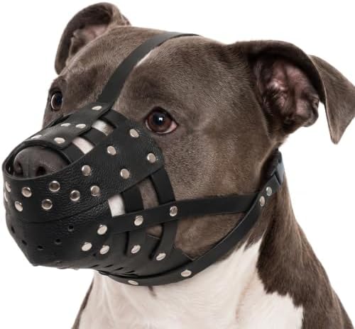 ROZKITCH Dog Muzzle for Large Dogs, Soft Mouth Guard to Stop Barking Biting Eating Outdoor, Adjustable PU Leather Basket Muzzle for Mesocephaly Breeds for Secure German Shepherd Pit Bull M