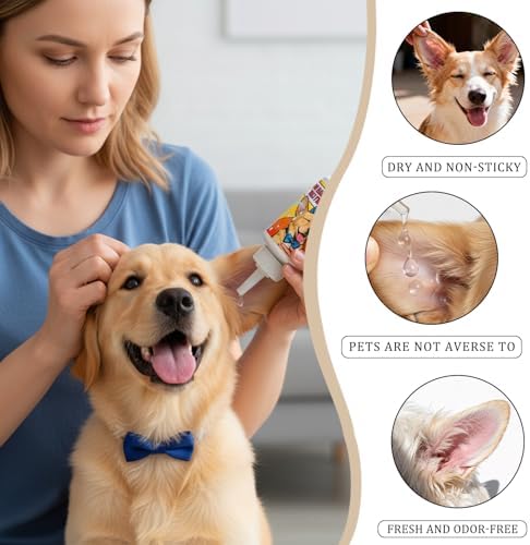 Dog Ear Infection Treatment, Dog Ear Cleaner, Ear Infection Treatment for Dogs & Cat, Gentle Cleaning Solution for Smelly Ears, Excess Wax & Mite Care - Itchy Ear Relief (2 fl oz)