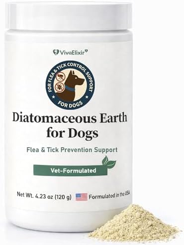 Diatomaceous Earth for Dogs – Natural Powder for Flea & Tick Management, Digestive Cleanse & Detox – Safe for Internal & External Use – Chemical-Free Pet Care – 4.23 Oz