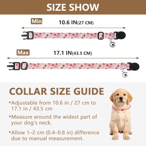 Red Heart Flowers Kitten Bell Collar 2 Pack Pet Collar Adjustable 10.6 to 17.1 Inches