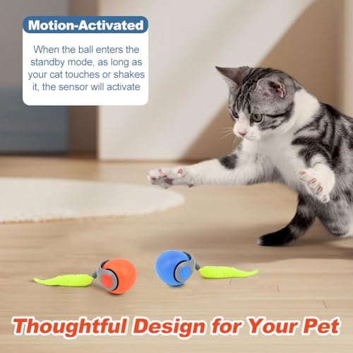 2pcs Interactive Cat Toys, Speedy Tail Cat Ball Automatic Moving Ca-t Toys Ball for Indoor Pet, Electronic Rolling Pet Chase Toy