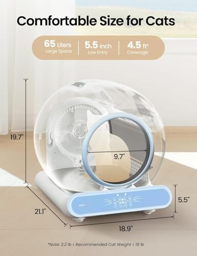 Self Cleaning Litter Box, Integrated Safety Automatic Cat Litter Box Self Cleaning 65L+9L for Multiple Cats, App Control, Odor Removal, Includes Mat & Liner (3 Rolls) - Blue