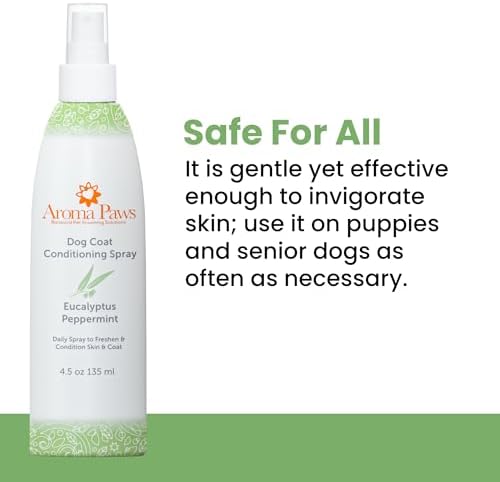 Dog Coat Conditioning Spray - Pet-Friendly Detangler Spray with Natural Essential Oils for Dogs - Daily Dog Spray to Eliminate Odors and Knots - Eucalyptus Peppermint 4.5 oz